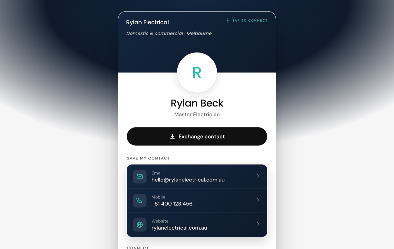 Your free hosted profile page, opened by a tap